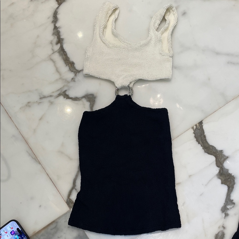 Hunza G Two-Tone Ring Cutout Tank Dress - Cream & Black